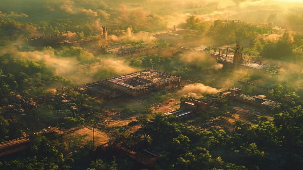 Aerial view of a sprawling battle royale map