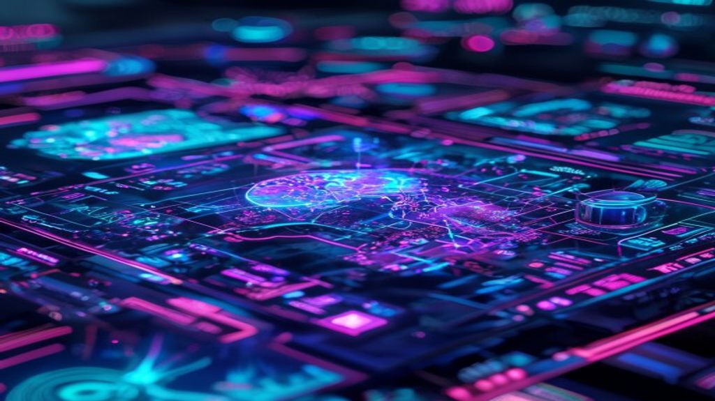 Futuristic digital map and UI elements