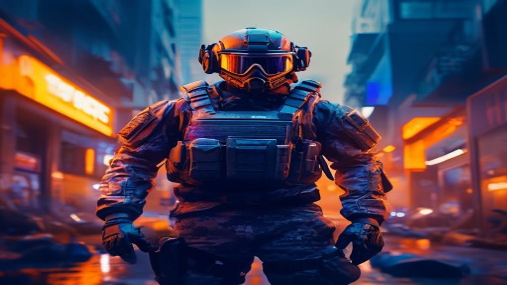 Soldier in modern urban combat setting