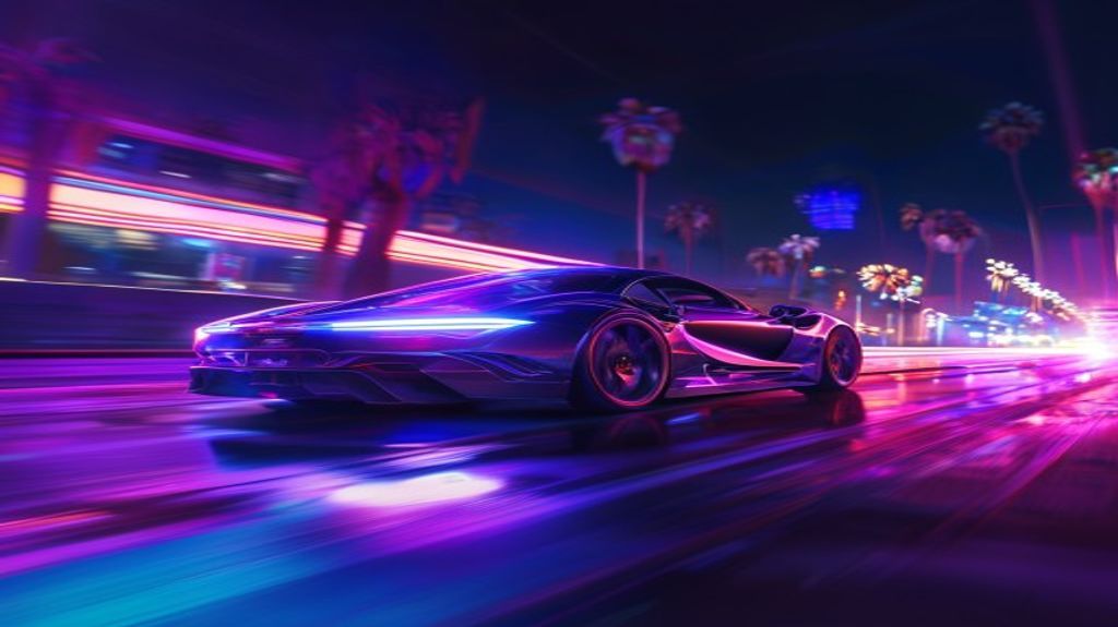 High-speed sports car racing through neon-lit streets of Los Santos