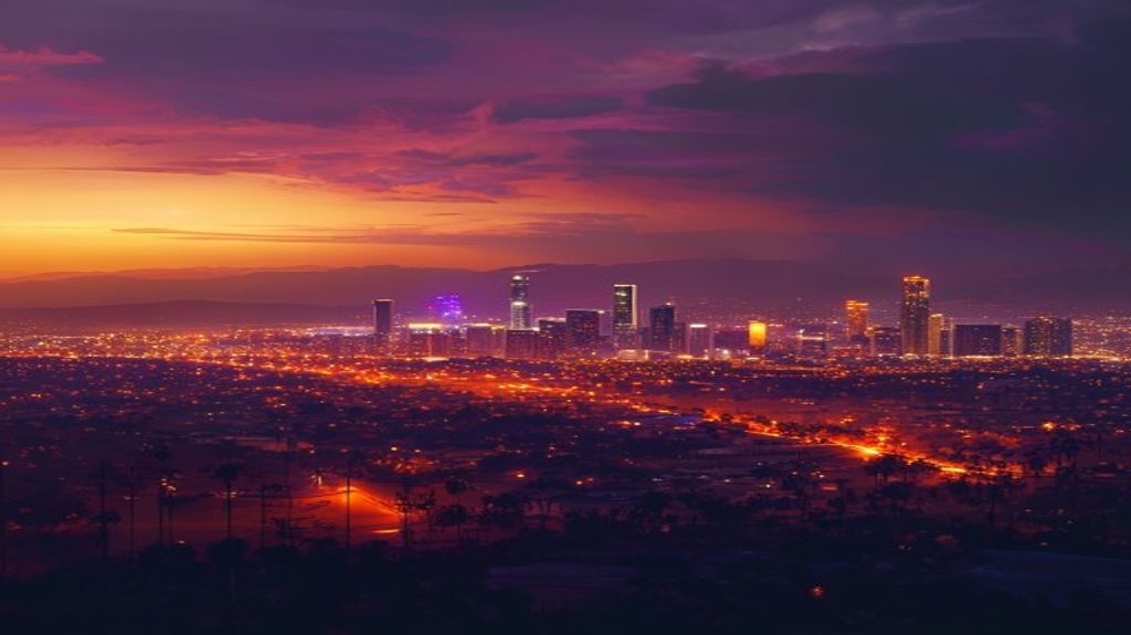 Los Santos cityscape at sunset
