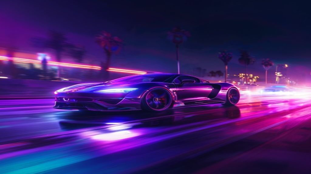 A high-speed sports car drifting through the streets of Los Santos at night.