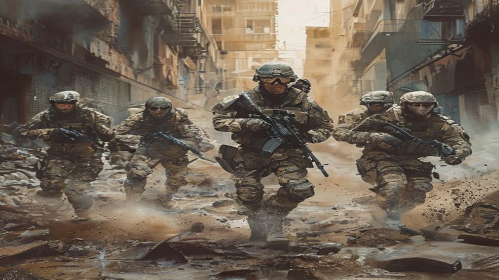 Squad advancing in city