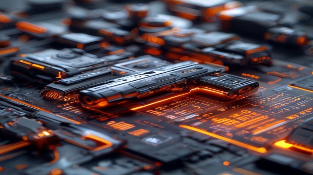 Macro shot of high-tech weapon UI