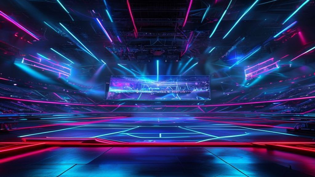Esports arena scene with high-tech atmosphere
