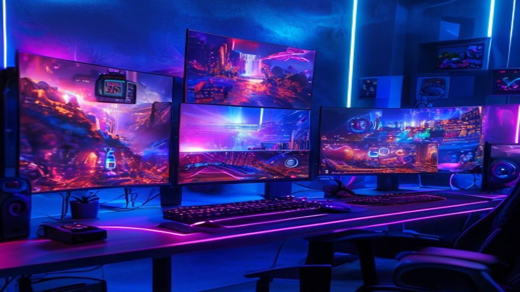 Futuristic gaming setup with neon aesthetics