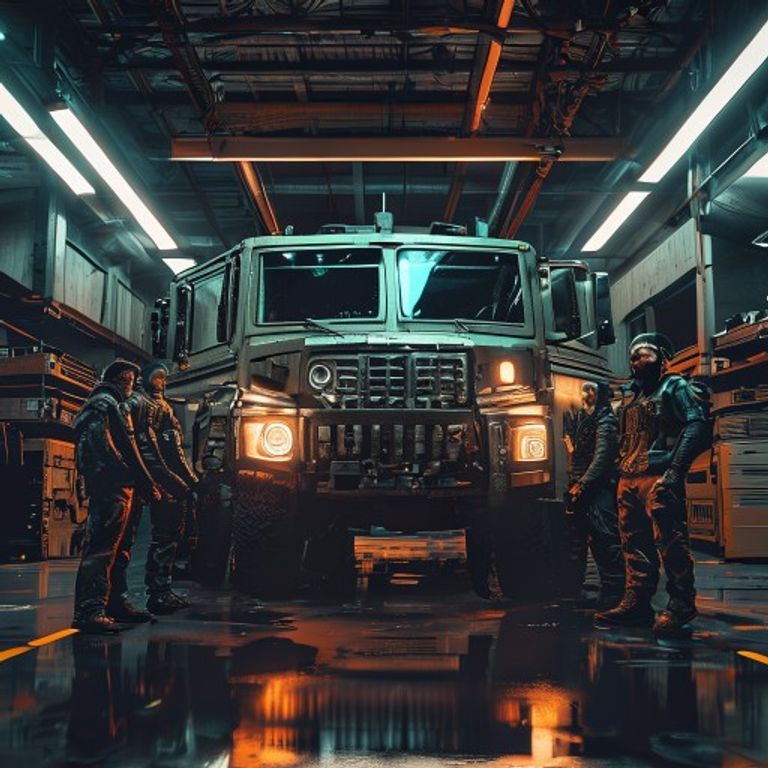 Heist crew in a modern garage