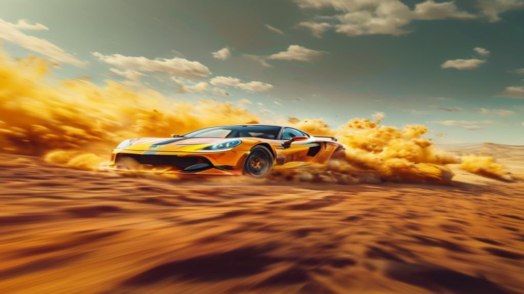 Sports car on desert road