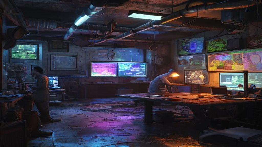 Heist planning room atmosphere