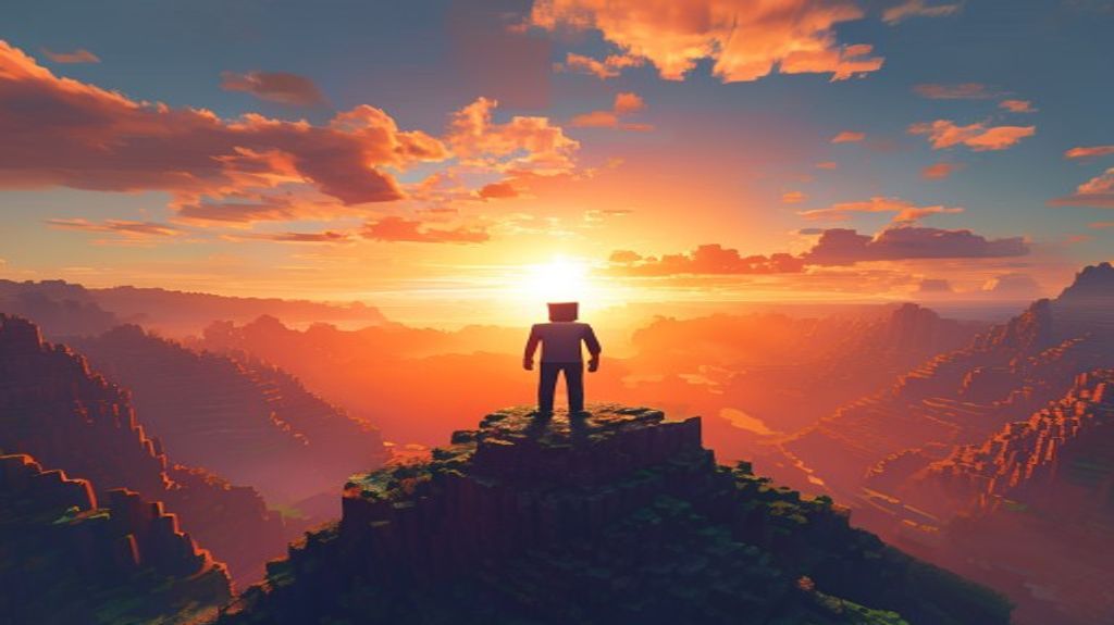 A breathtaking view of a Minecraft mountain landscape at dawn