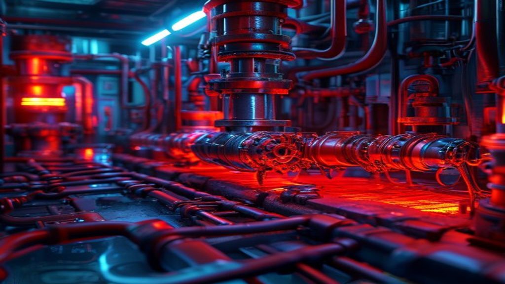 Intricate redstone machinery illuminated in a dark room.