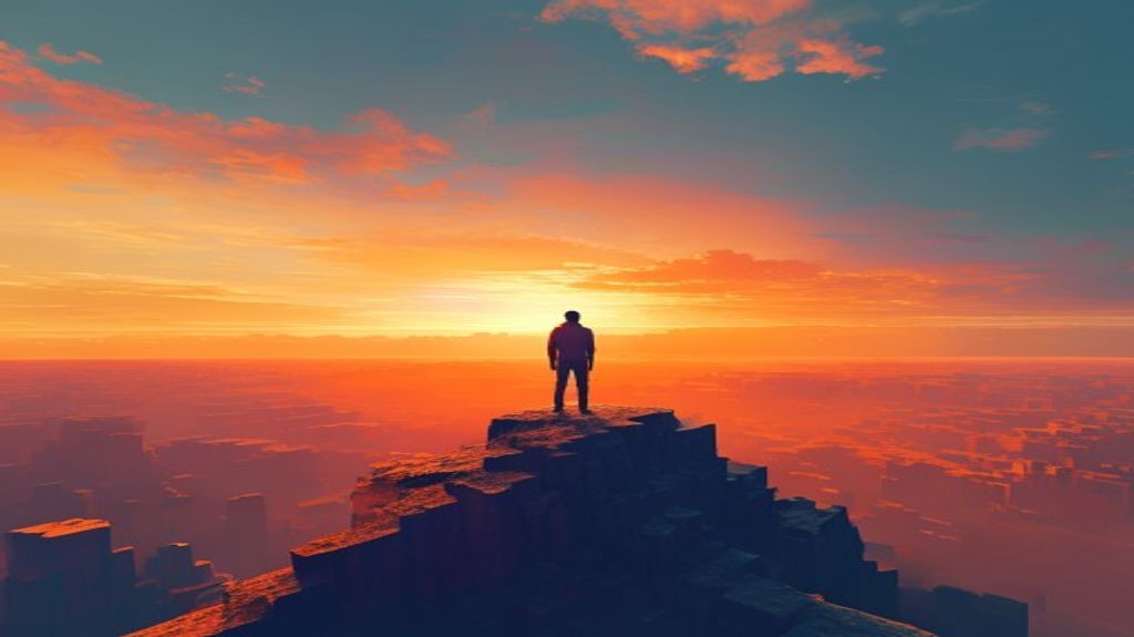 A breathtaking view of a Minecraft mountain range at sunrise.