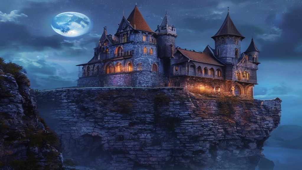 A majestic medieval fantasy castle built in Minecraft style