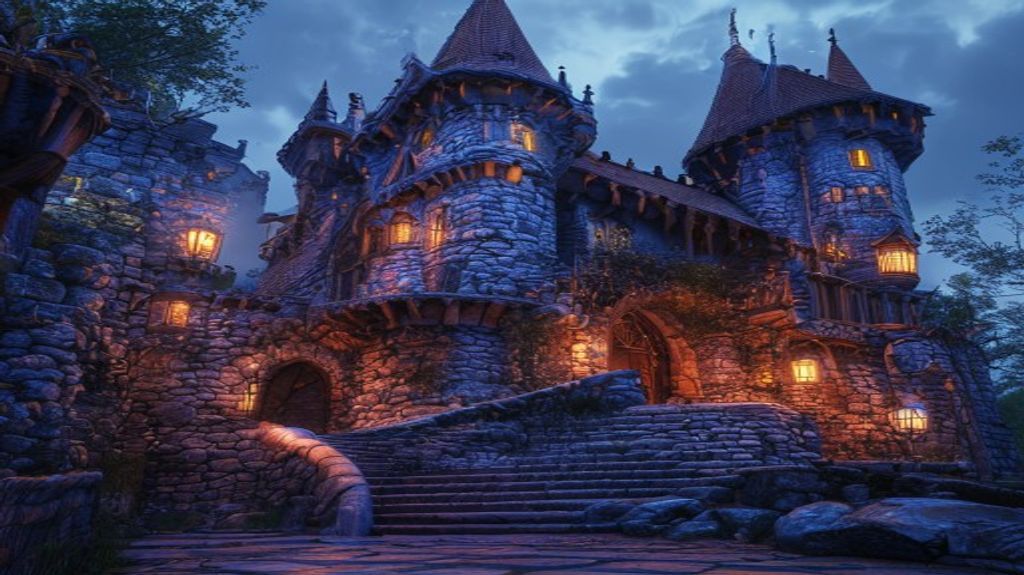 An intricate medieval fantasy castle built in Minecraft