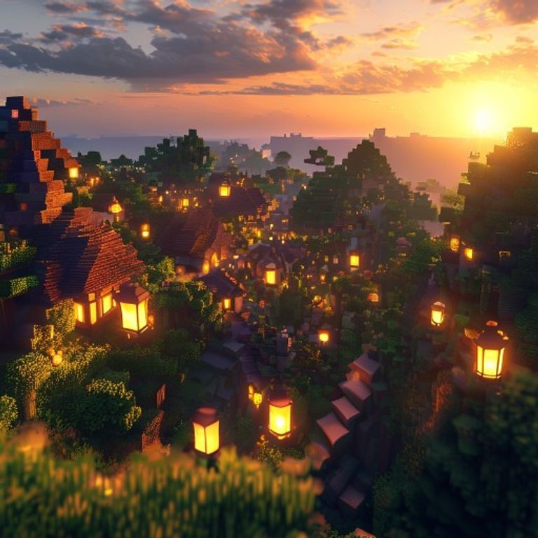 Stunning Minecraft village at sunset