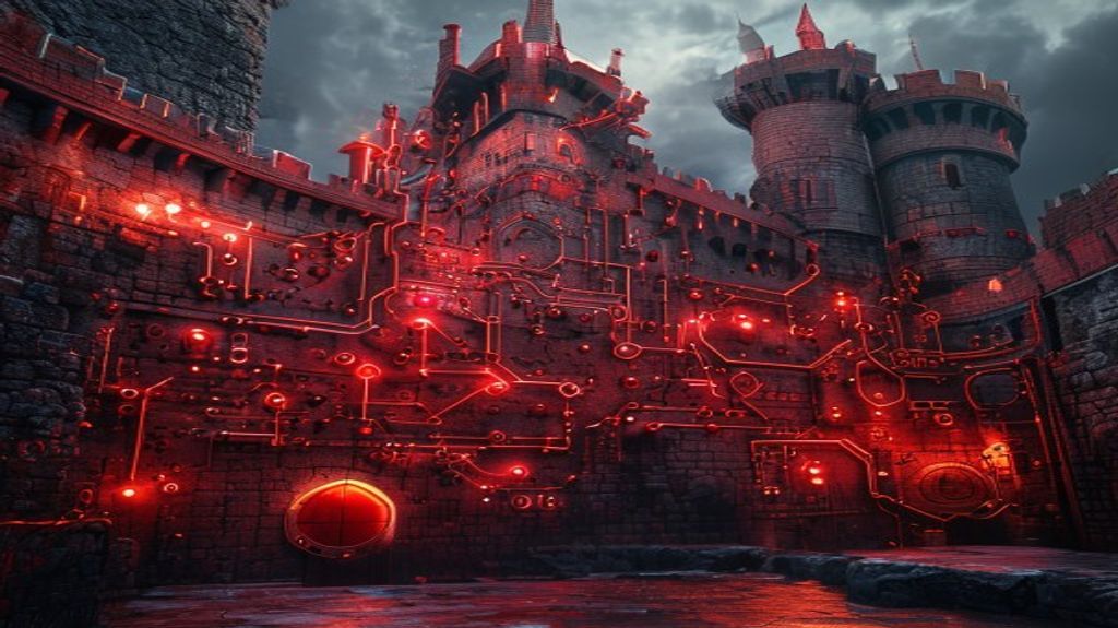 Intricate redstone contraption in a medieval setting