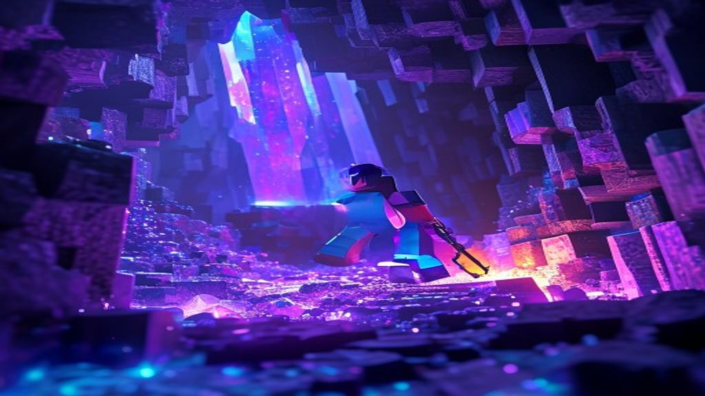 Expert miner exploring a bioluminescent cavern