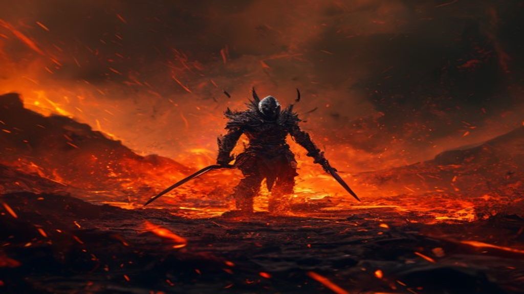 Heroic combat scene in the nether