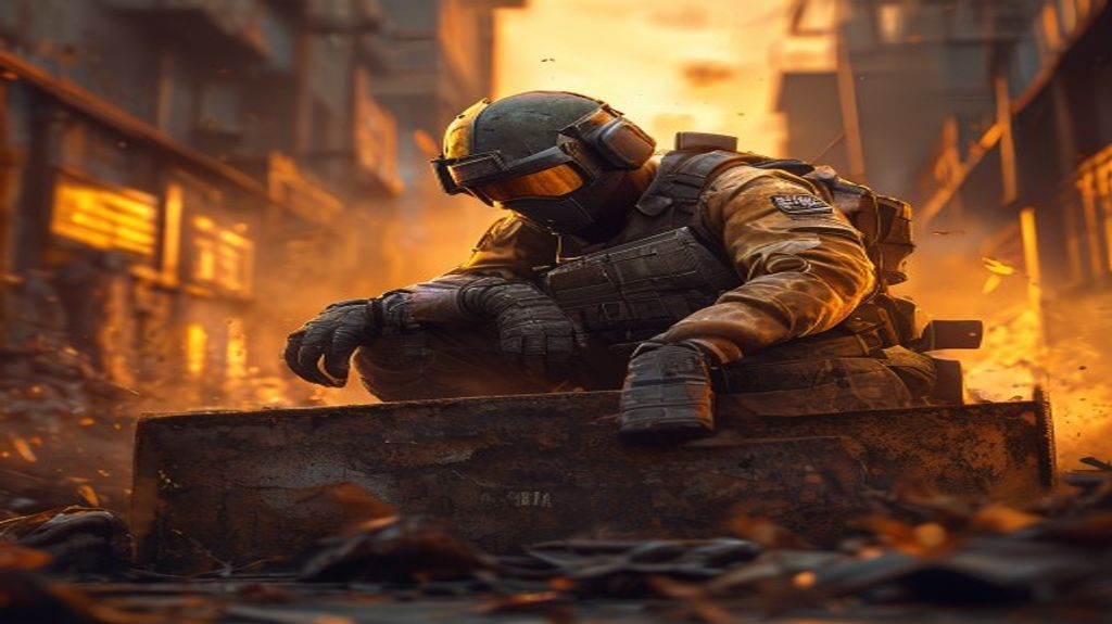 A focused soldier in a tactical urban environment preparing for combat.