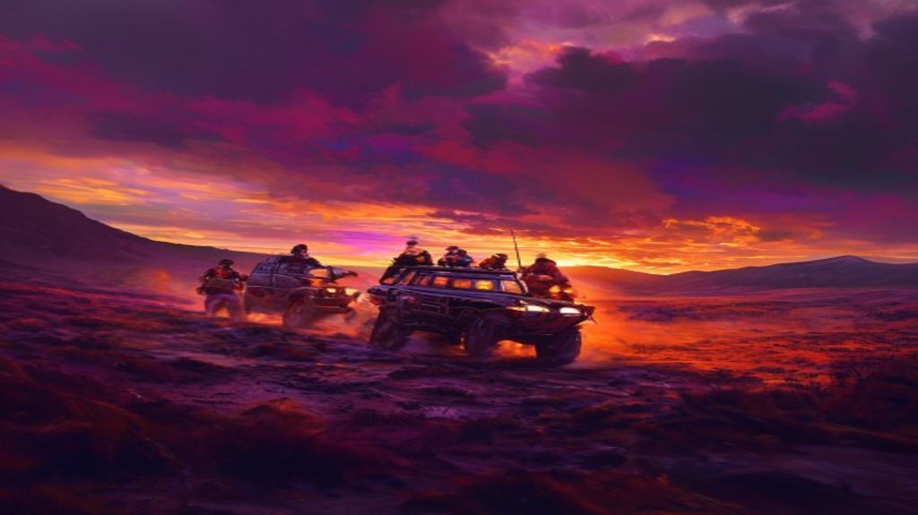 A squad performing a tactical rotation across the open plains of a battlefield.