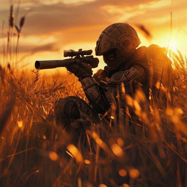 Soldier scanning the field