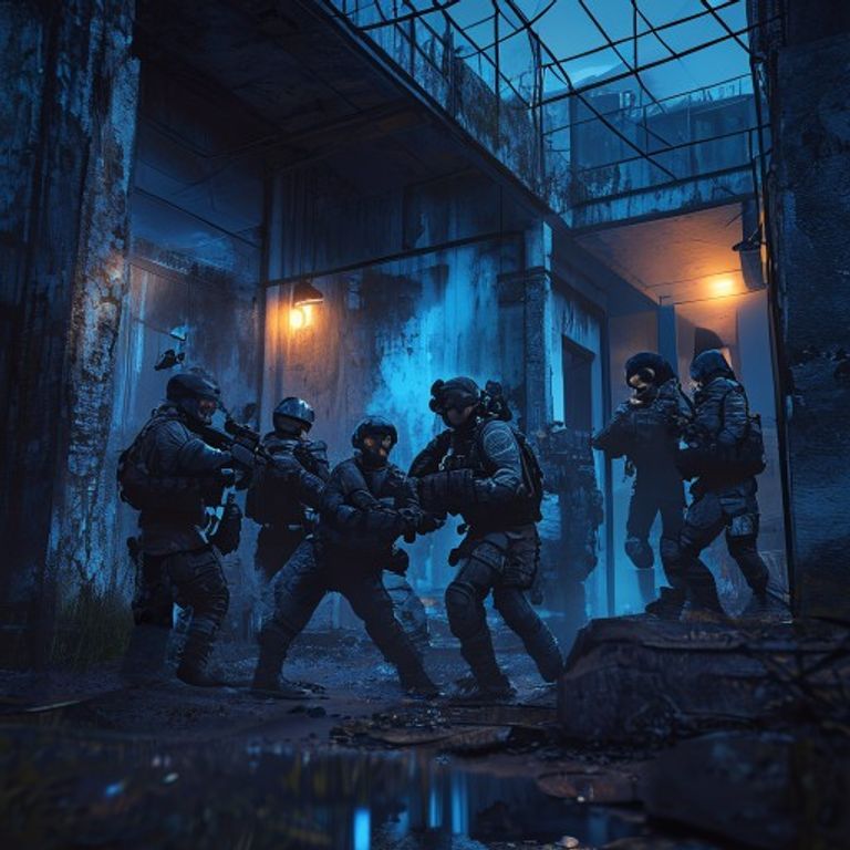 Squad coordinating an assault