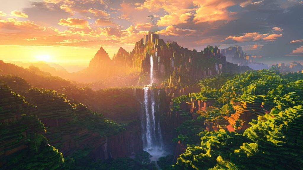 Stunning Minecraft mountain landscape at sunset
