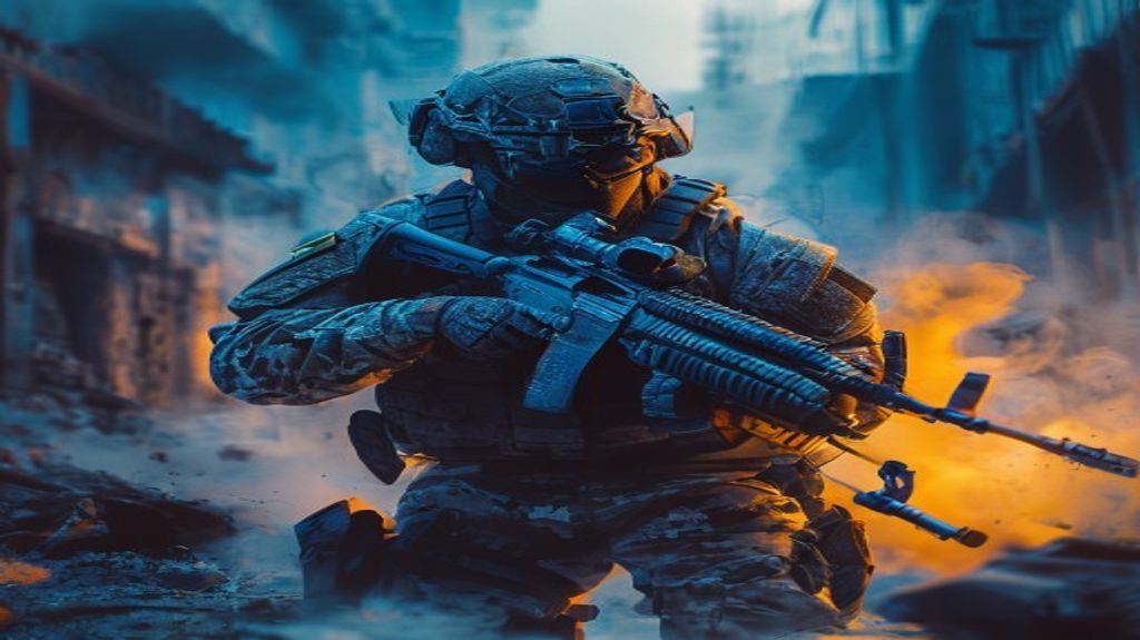 Soldier in a tactical urban combat zone