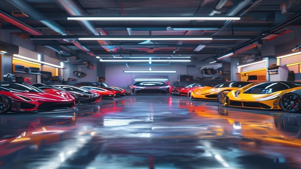 Customized garage filled with supercars