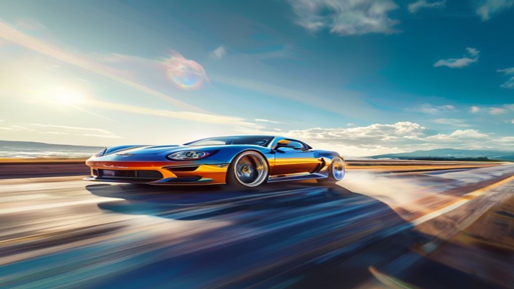 Customized sports car drifting on highway