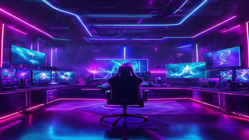 Futuristic gaming setup in an esports arena