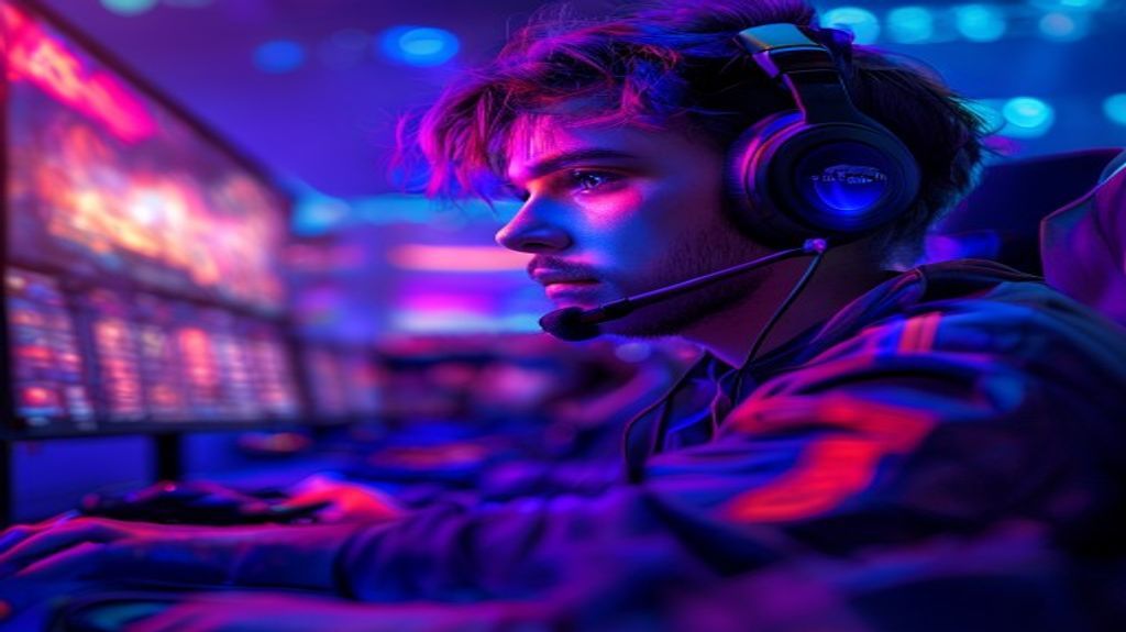 Professional esports player competing on a massive stadium stage