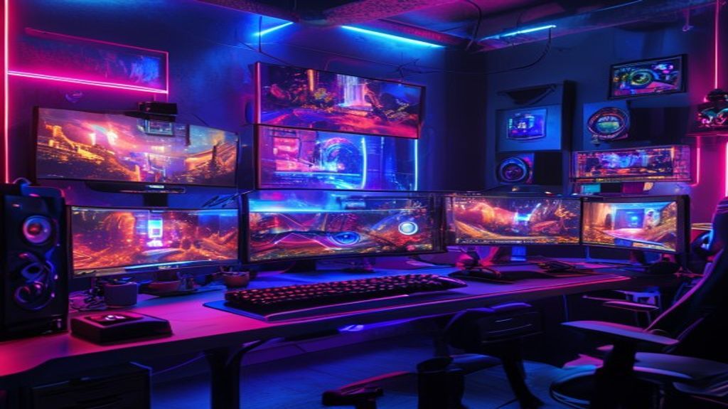 Futuristic gaming setup with neon aesthetics