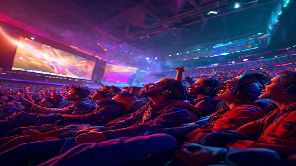 Crowd cheering at a massive esports event