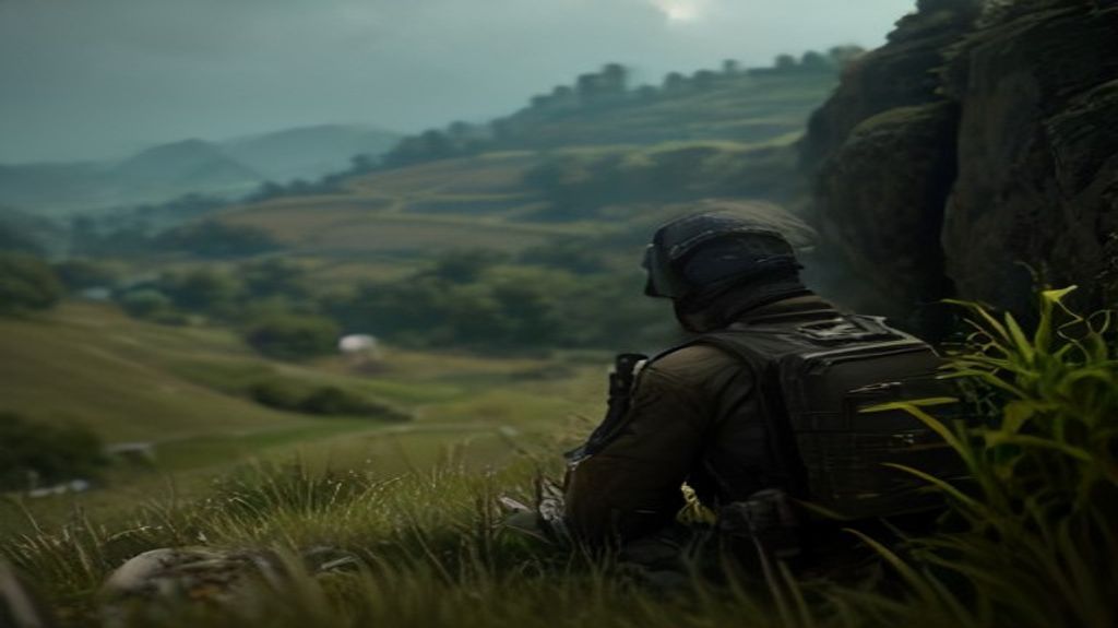 A PUBG Mobile player tactically peeking from behind a rock with an assault rifle, demonstrating smart cover usage.