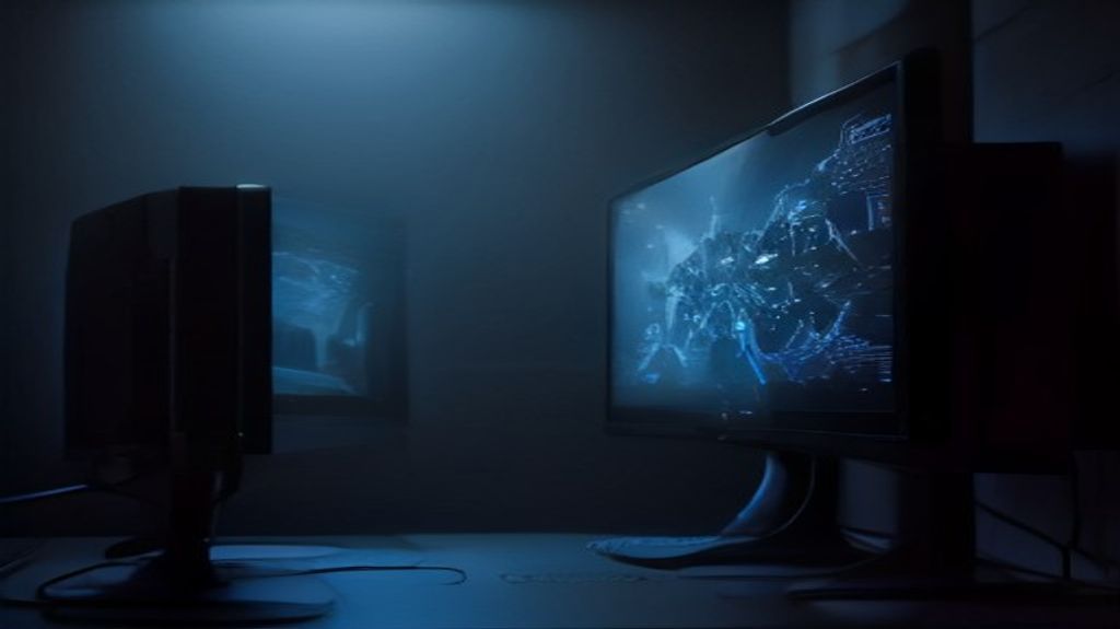 A gamer's hand fine-tuning in-game graphics settings on a vibrant, high-resolution monitor, with PC hardware subtly reflected, indicating performance optimization.