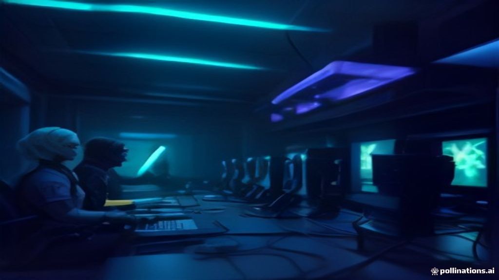 Diverse gamers collaborating across PC, console, and mobile, with interconnected screens showing a unified game world in a vibrant, futuristic setting.